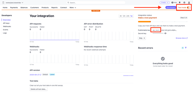 Get API keys from Stripe